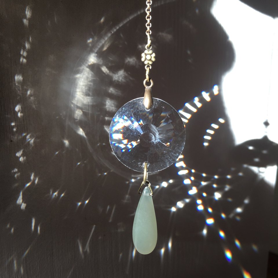 Boho Crystal Sun Catcher with Jade Drop - Rainbow Maker