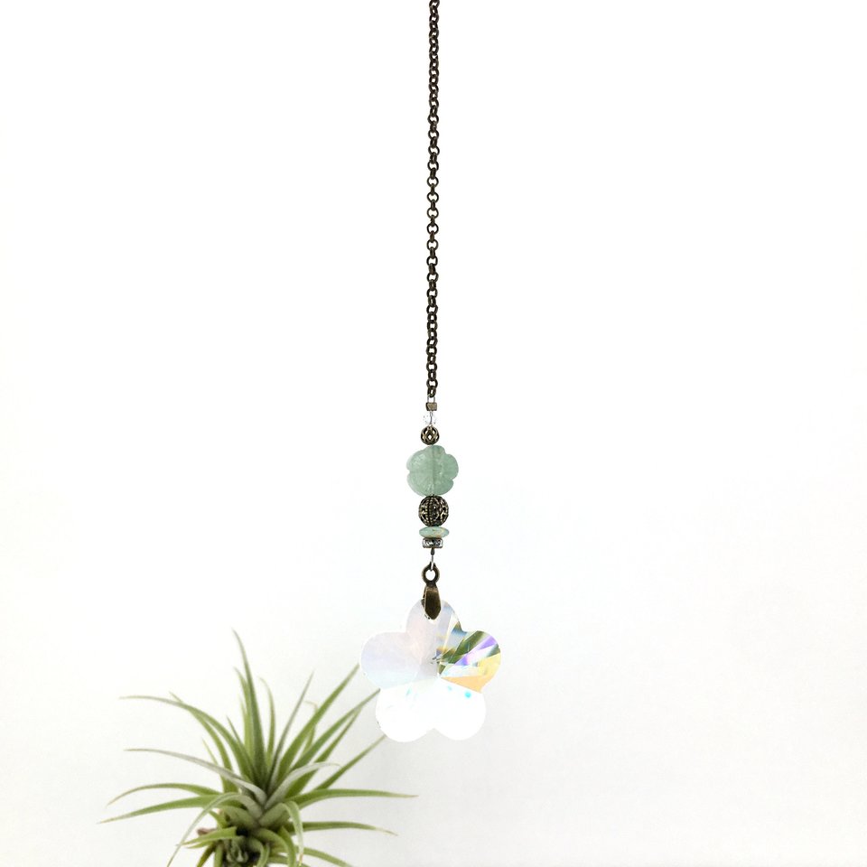 Sweet Flower Crystal Sun Catcher with Aventurine Gemstone - Brighten Your Window or Garden