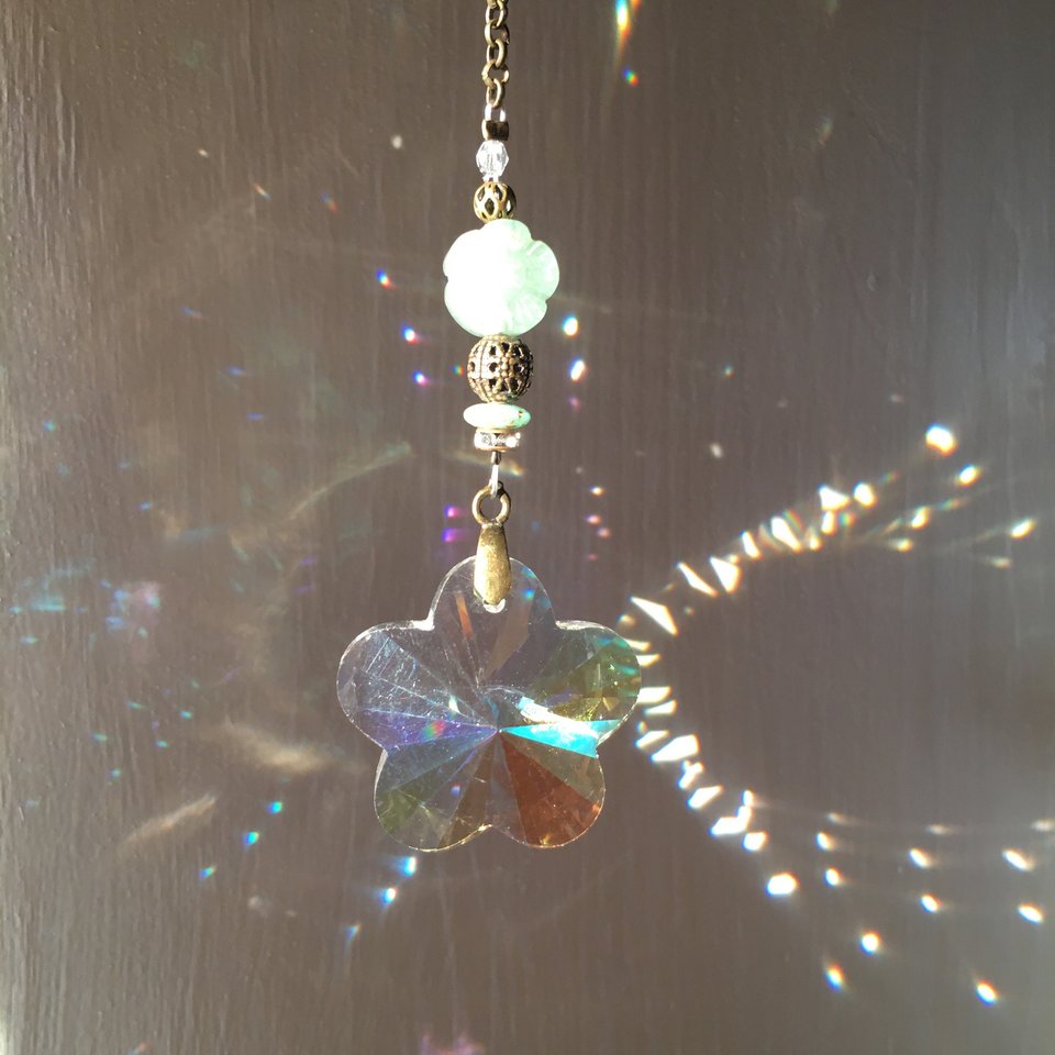Sweet Flower Crystal Sun Catcher with Aventurine Gemstone - Brighten Your Window or Garden