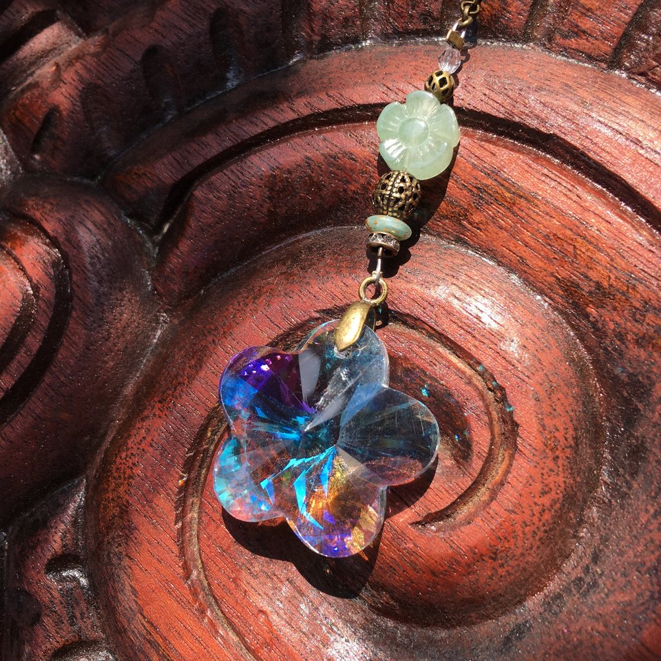 Sweet Flower Crystal Sun Catcher with Aventurine Gemstone - Brighten Your Window or Garden