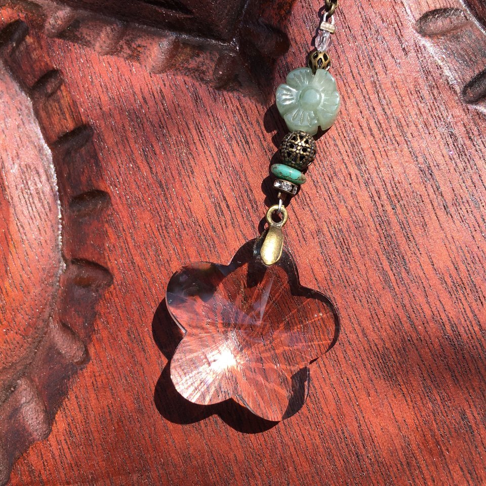 Sweet Flower Crystal Sun Catcher with Aventurine Gemstone - Brighten Your Window or Garden