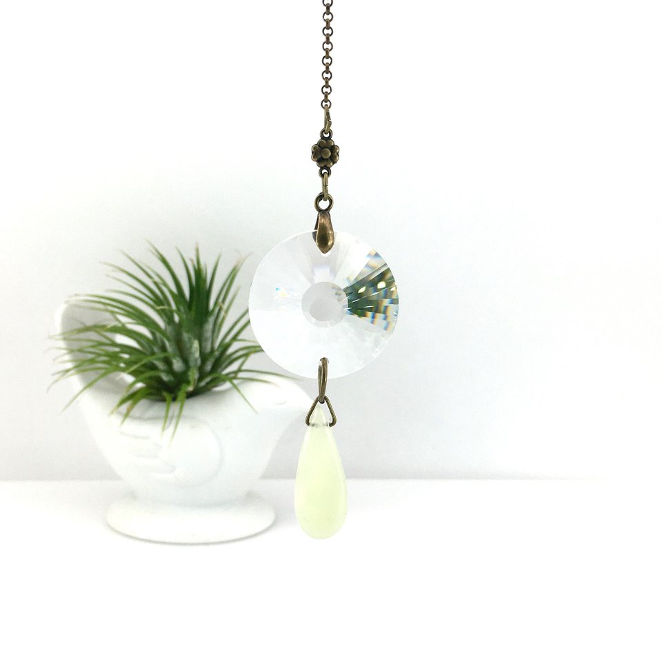 Boho Crystal Sun Catcher with Jade Drop - Rainbow Maker