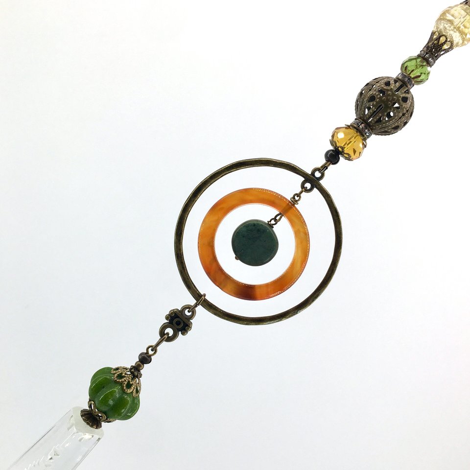 Gemstone Sun Catcher: Vintage Crystal Prism, Agate & Jade