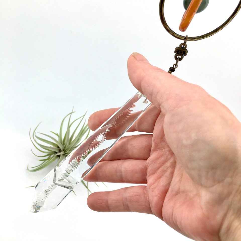Gemstone Sun Catcher: Vintage Crystal Prism, Agate & Jade