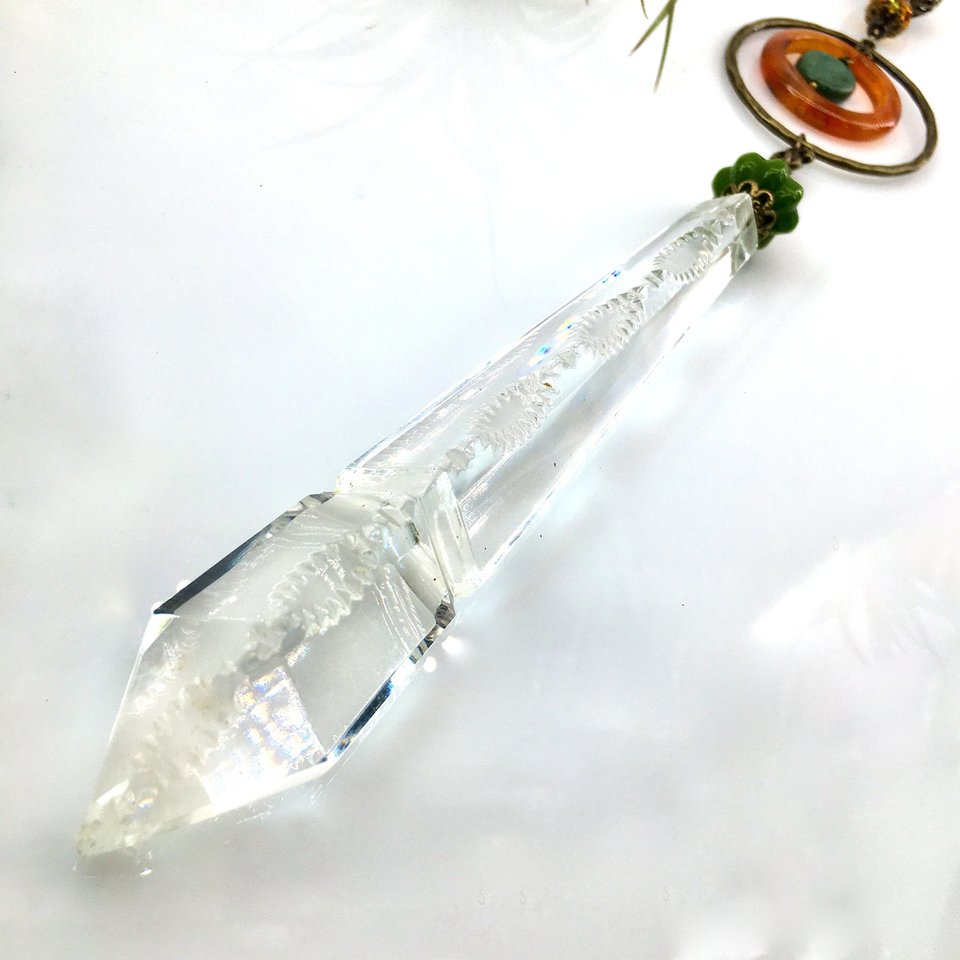 Gemstone Sun Catcher: Vintage Crystal Prism, Agate & Jade