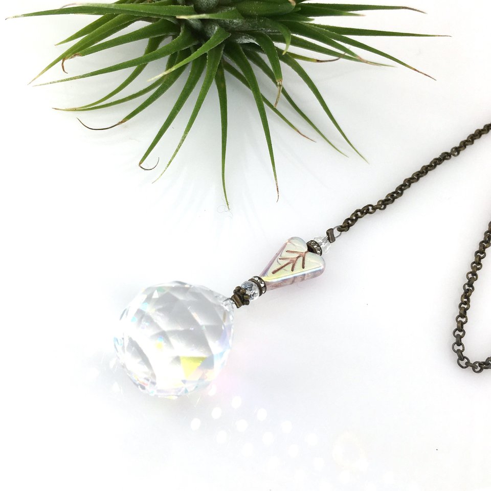 Crystal Heart Sun Catcher: Rainbow Prism with Austrian & Czech Crystal Beads