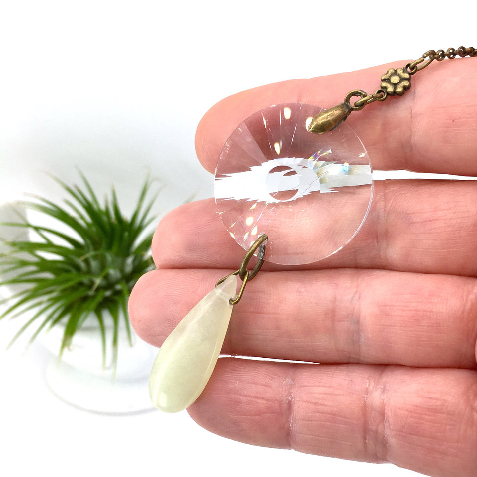 Boho Crystal Sun Catcher with Jade Drop - Rainbow Maker