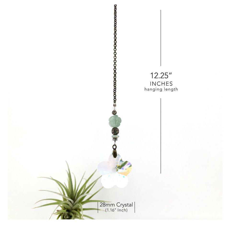 Sweet Flower Crystal Sun Catcher with Aventurine Gemstone - Brighten Your Window or Garden