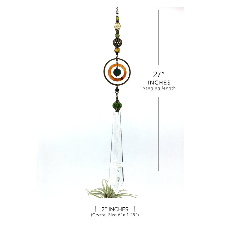 Gemstone Sun Catcher: Vintage Crystal Prism, Agate & Jade