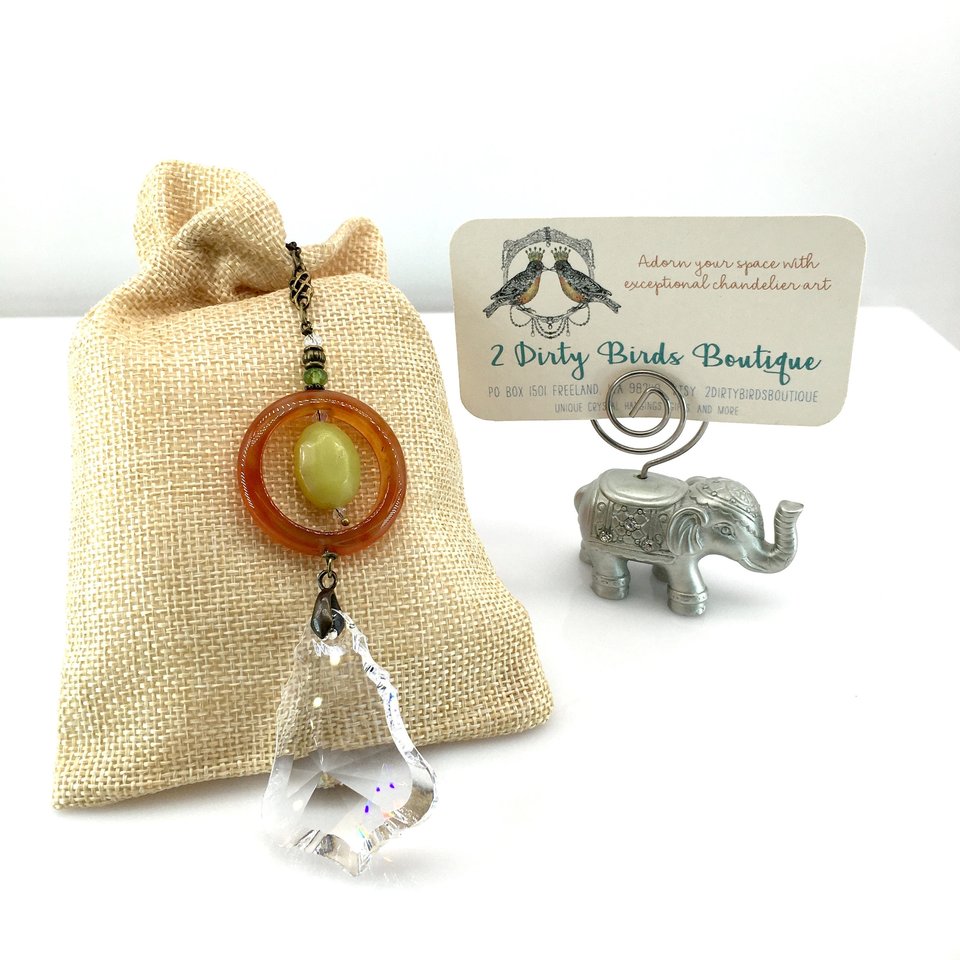 Gemstone Sun Catcher: Sardonyx Agate, Lemon Jade Crystal Prism, Czech Glass