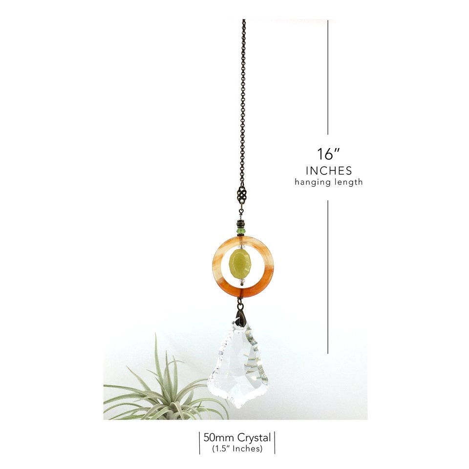 Gemstone Sun Catcher: Sardonyx Agate, Lemon Jade Crystal Prism, Czech Glass