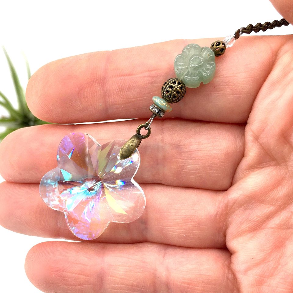 Sweet Flower Crystal Sun Catcher with Aventurine Gemstone - Brighten Your Window or Garden