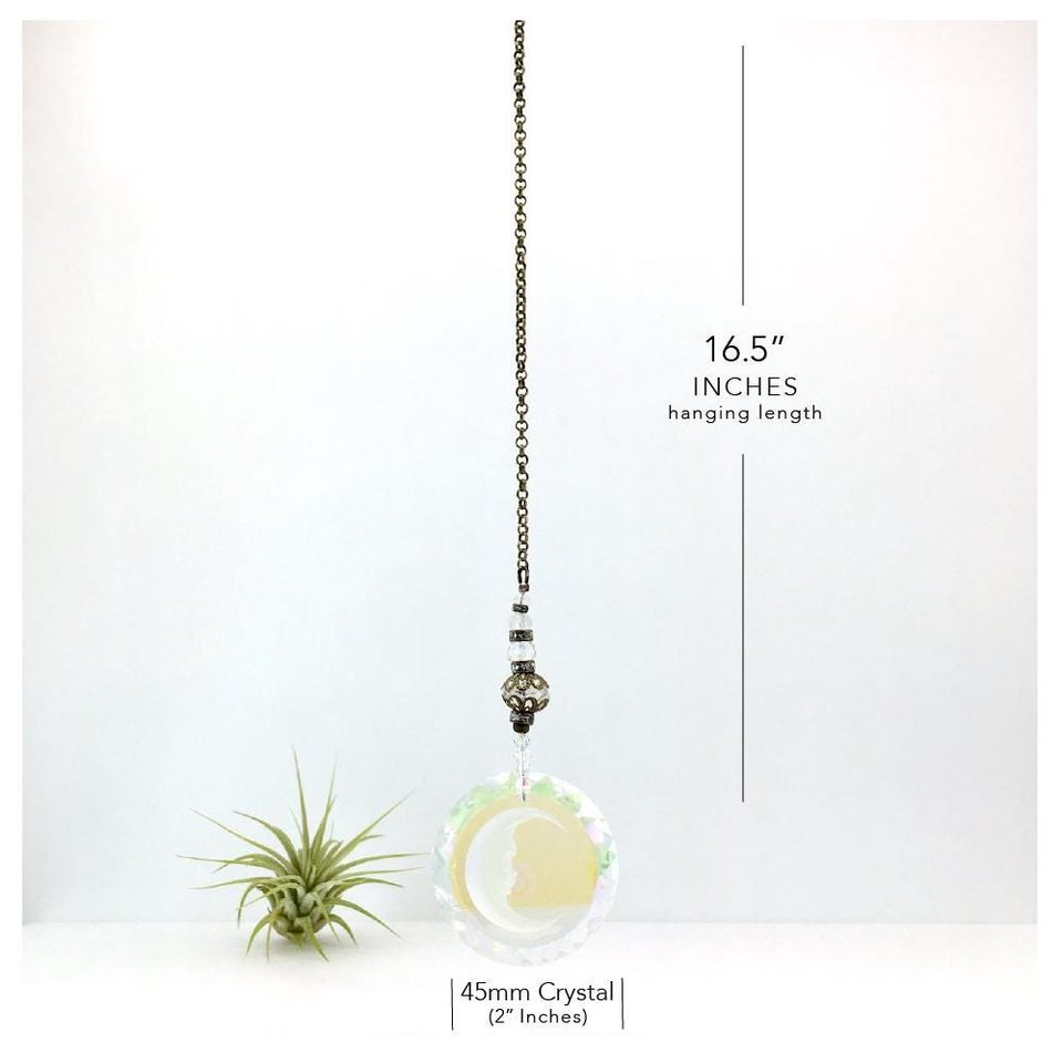 Moon Face Crystal Suncatcher: Rainbow Prism Window Hanging
