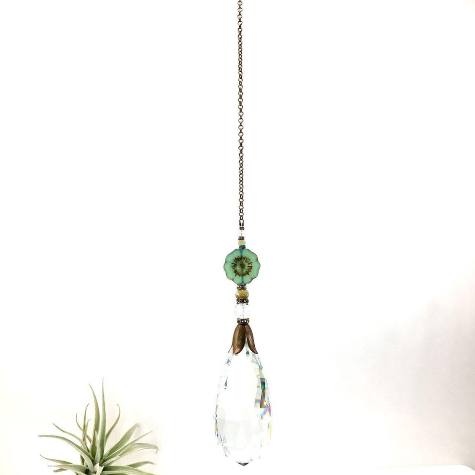 Crystal Sun Catcher: Rainbow Prism with Austrian & Czech Glass Beads