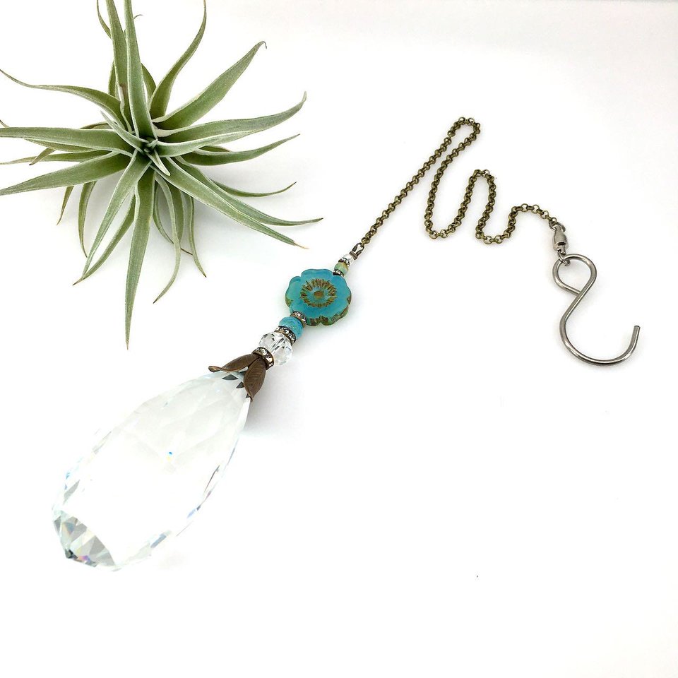 Crystal Sun Catcher: Rainbow Prism with Austrian & Czech Glass Beads