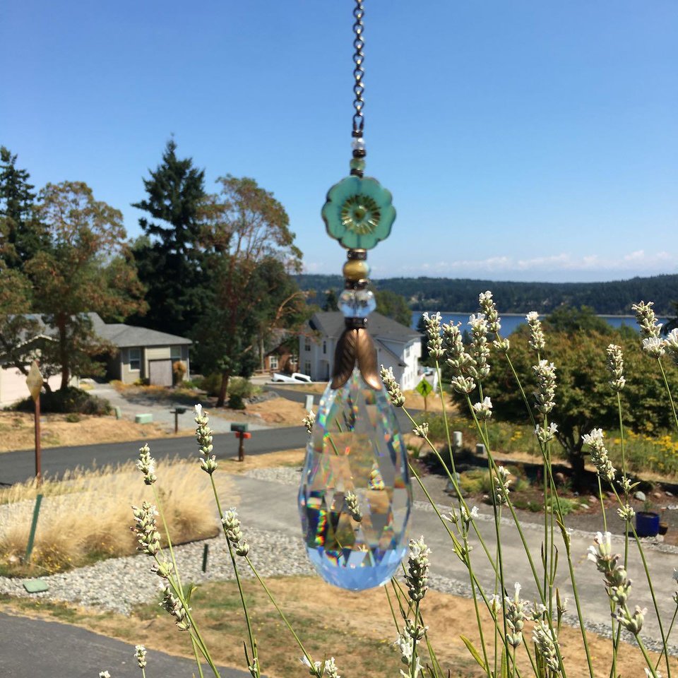 Crystal Sun Catcher: Rainbow Prism with Austrian & Czech Glass Beads