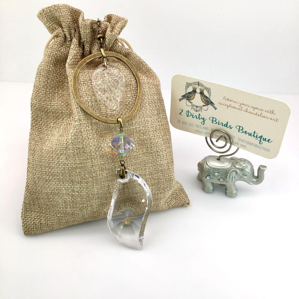 Crystal Prism Suncatcher with Vintage Leaf: Handmade Window Garden Hanging