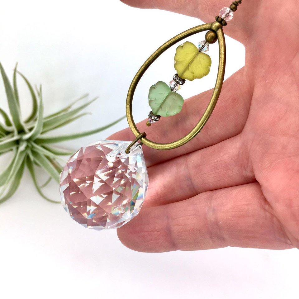 Bohemian Crystal Sun Catcher: Czech Glass Leaf Beads, Antique Bronze