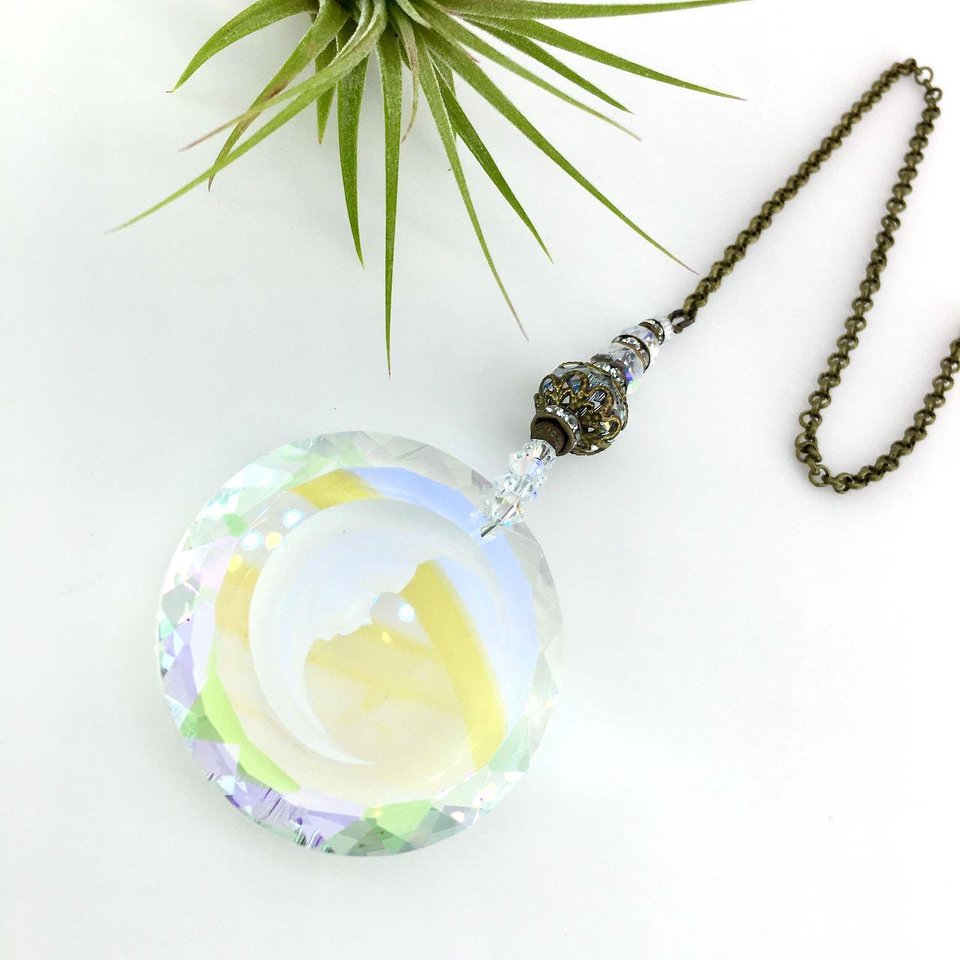 Moon Face Crystal Suncatcher: Rainbow Prism Window Hanging