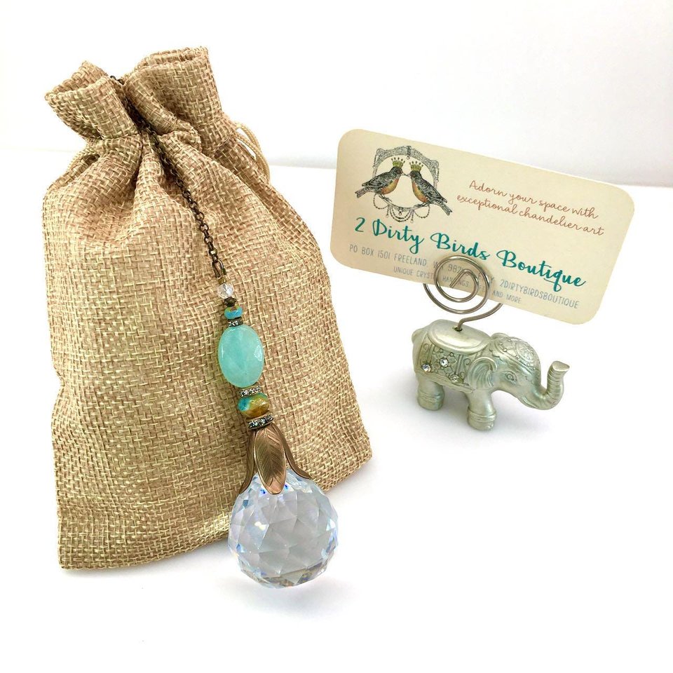 Blue Chalcedony Crystal Sun Catcher: 30mm Rainbow Prism Window Garden Decor