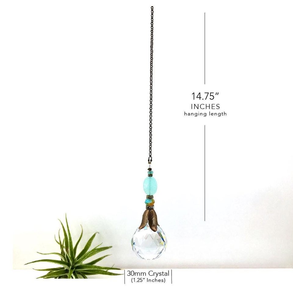 Blue Chalcedony Crystal Sun Catcher: 30mm Rainbow Prism Window Garden Decor