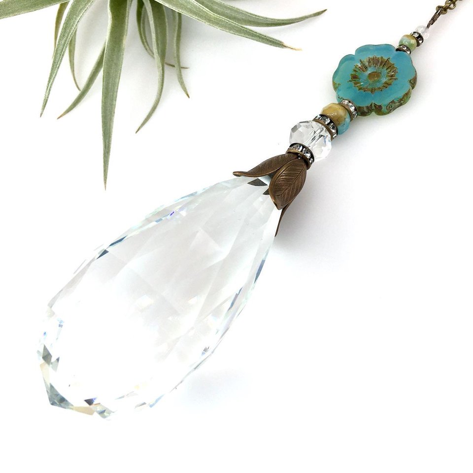 Crystal Sun Catcher: Rainbow Prism with Austrian & Czech Glass Beads