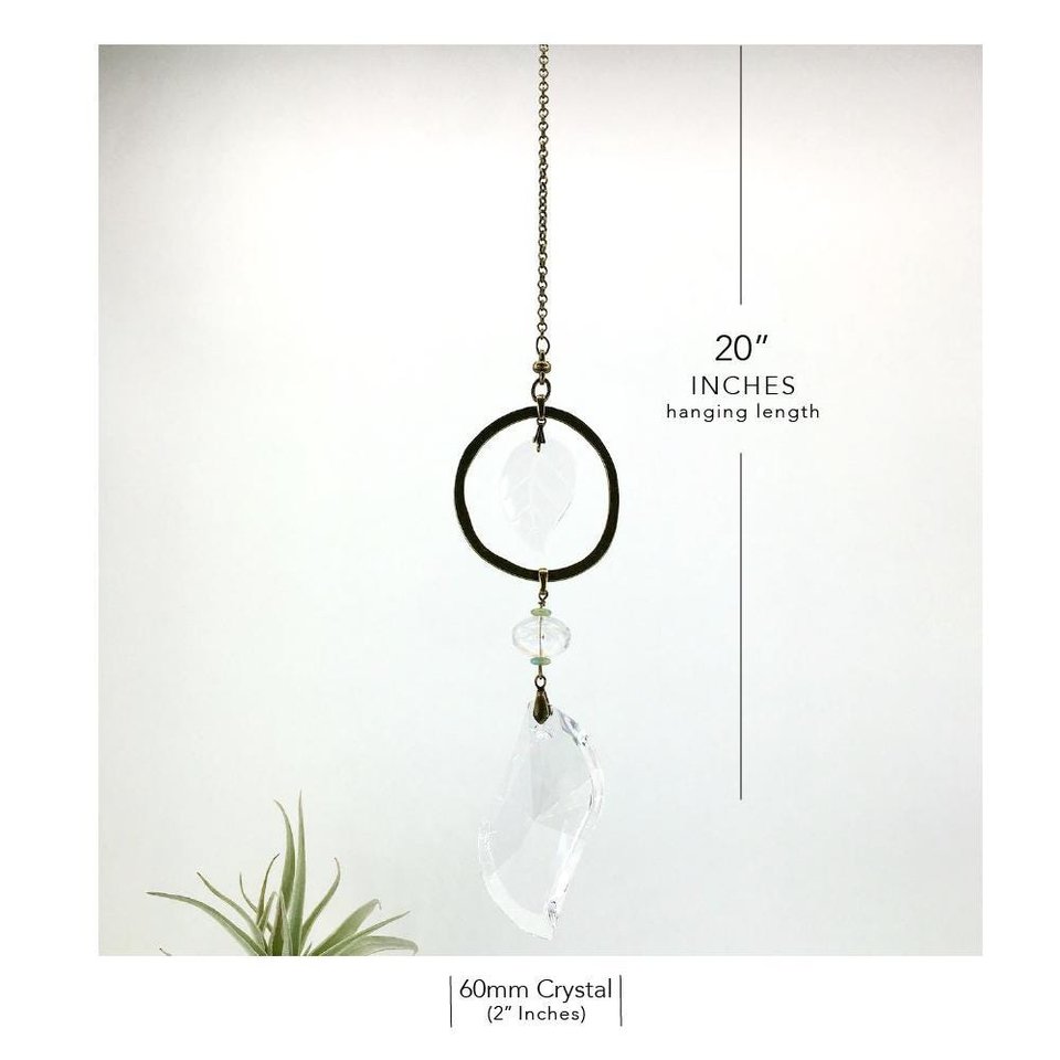 Crystal Prism Suncatcher with Vintage Leaf: Handmade Window Garden Hanging