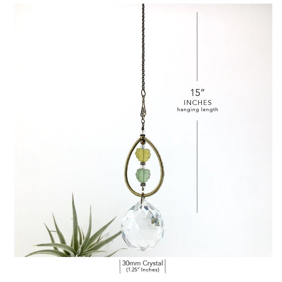 Bohemian Crystal Sun Catcher: Czech Glass Leaf Beads, Antique Bronze