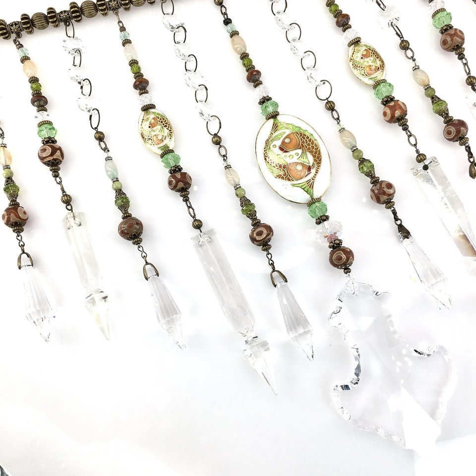 Unique Vintage and New Crystal Hanging, Handmade Beaded Curtain, for Window or Garden