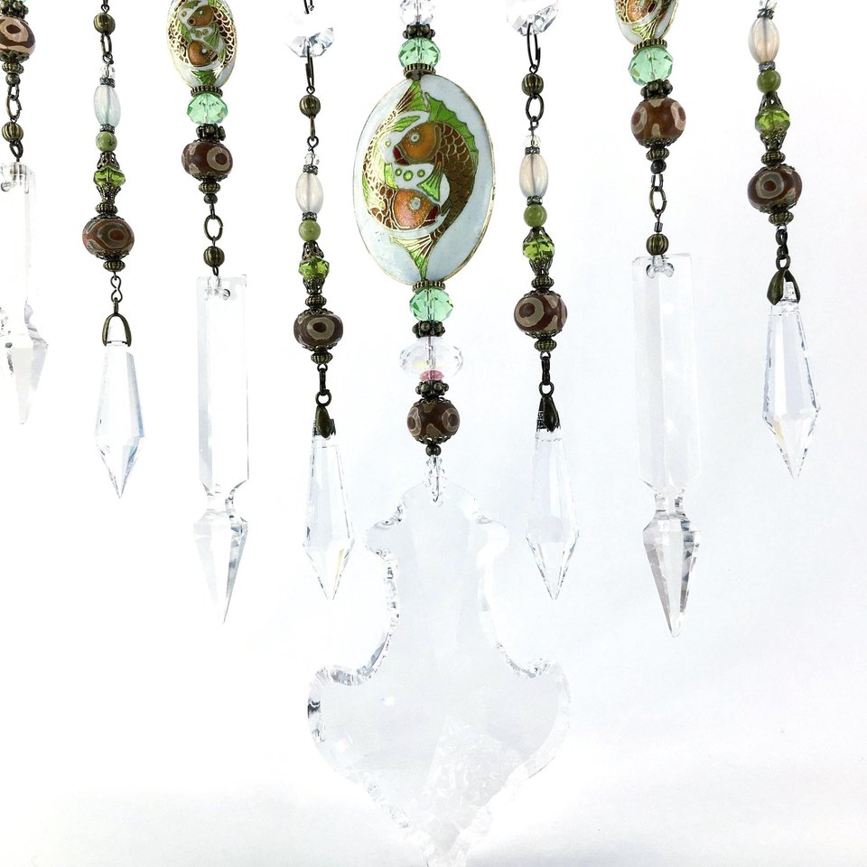 Unique Vintage and New Crystal Hanging, Handmade Beaded Curtain, for Window or Garden