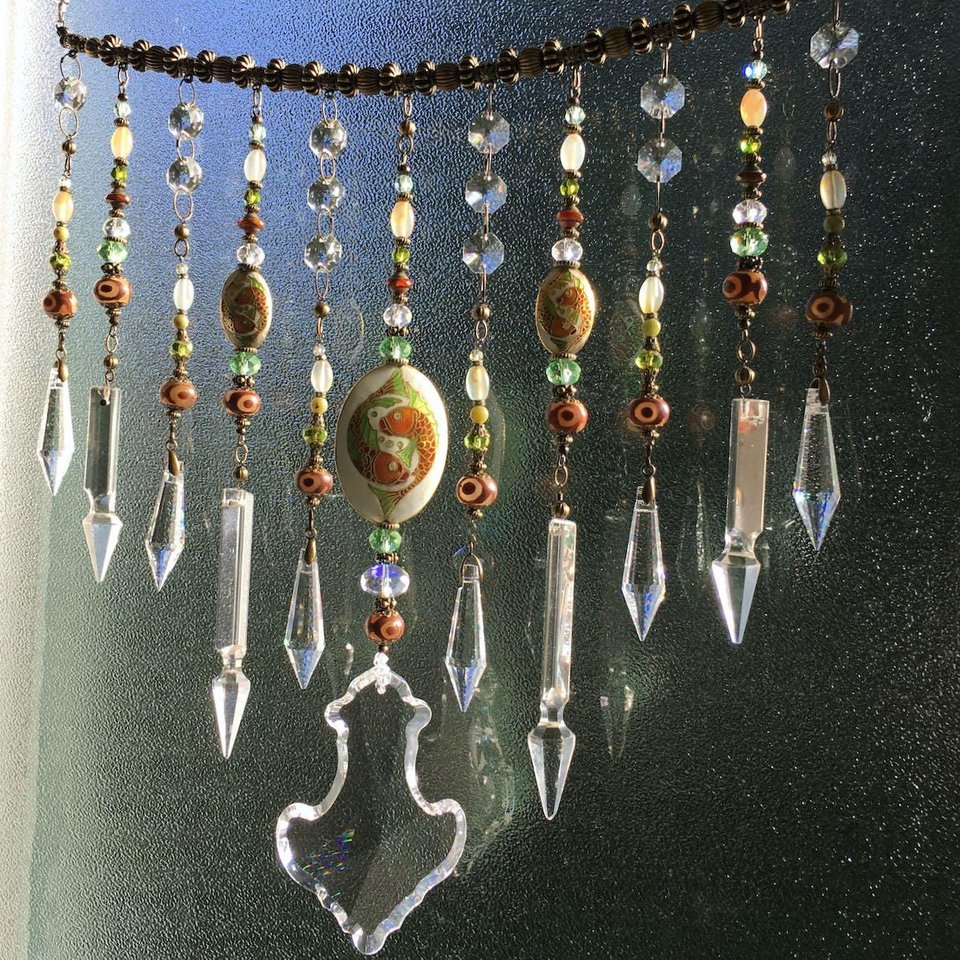 Unique Vintage and New Crystal Hanging, Handmade Beaded Curtain, for Window or Garden