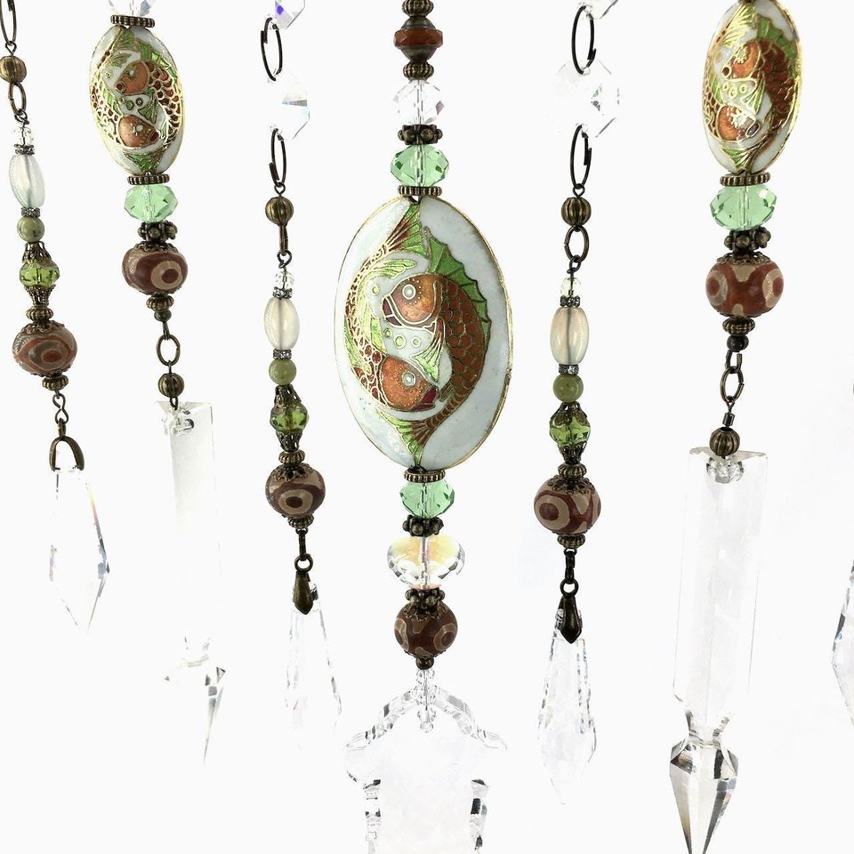 Unique Vintage and New Crystal Hanging, Handmade Beaded Curtain, for Window or Garden