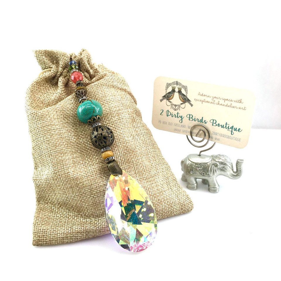 Gemstone Sun Catcher: Asfour Crystal Prism, Cherry Quartz, Czech Glass