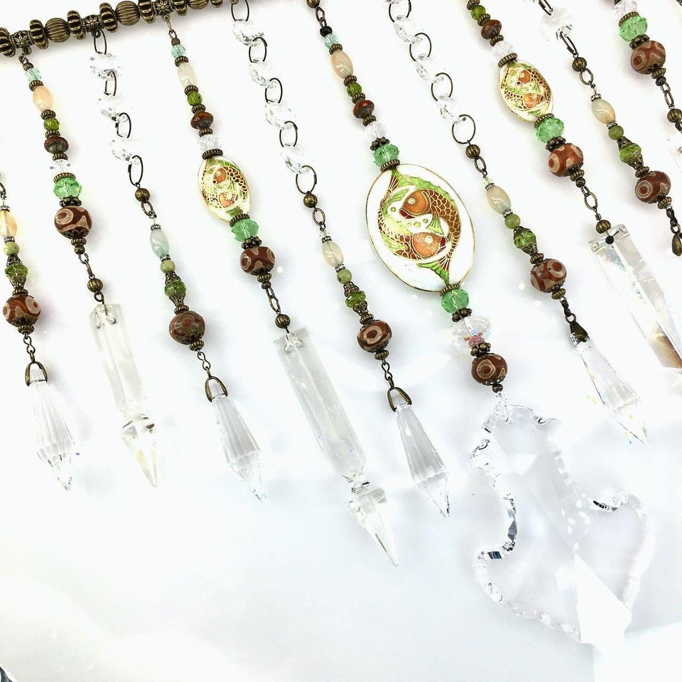 Unique Vintage and New Crystal Hanging, Handmade Beaded Curtain, for Window or Garden