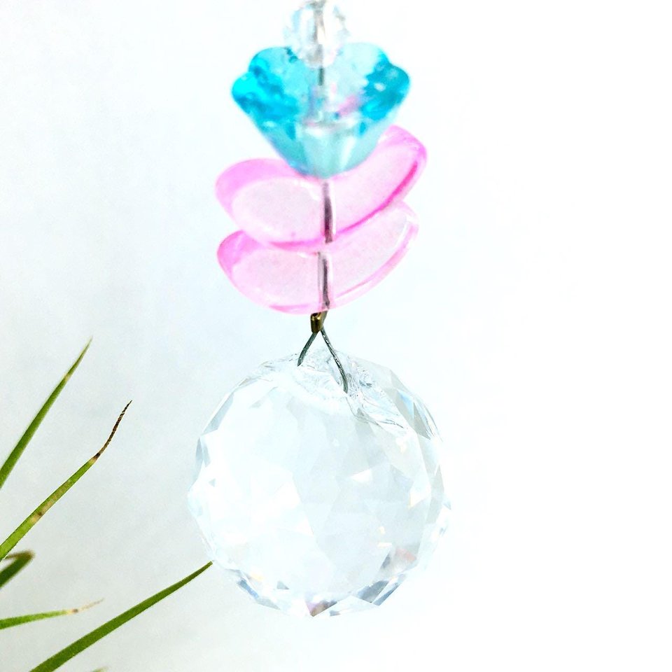 Flower Crystal Sun Catcher: 20mm Rainbow Prism Sphere, Czech Glass Beads, Handmade