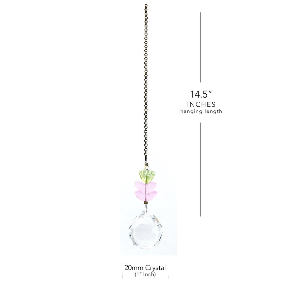 Flower Crystal Sun Catcher: 20mm Rainbow Prism Sphere, Pastel Czech Glass, Handmade