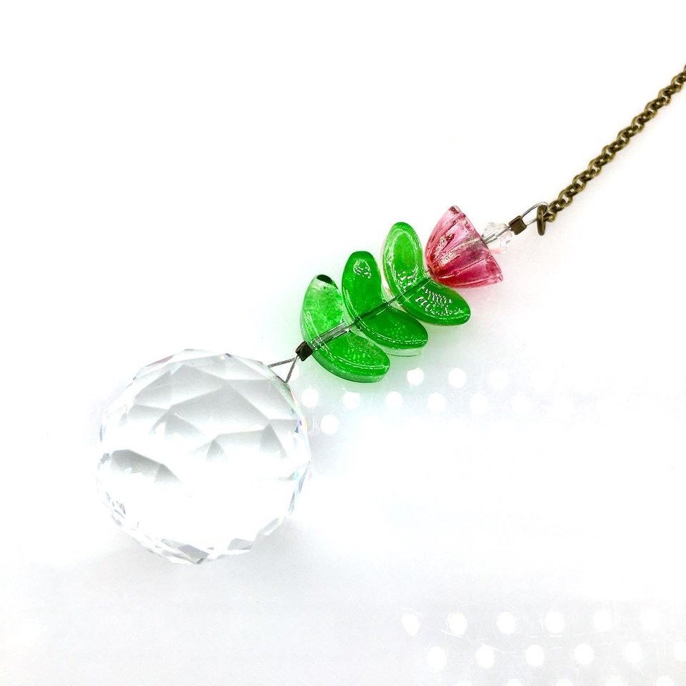 Flower Crystal Sun Catcher: 20mm Rainbow Prism Sphere, Czech Glass, Handmade
