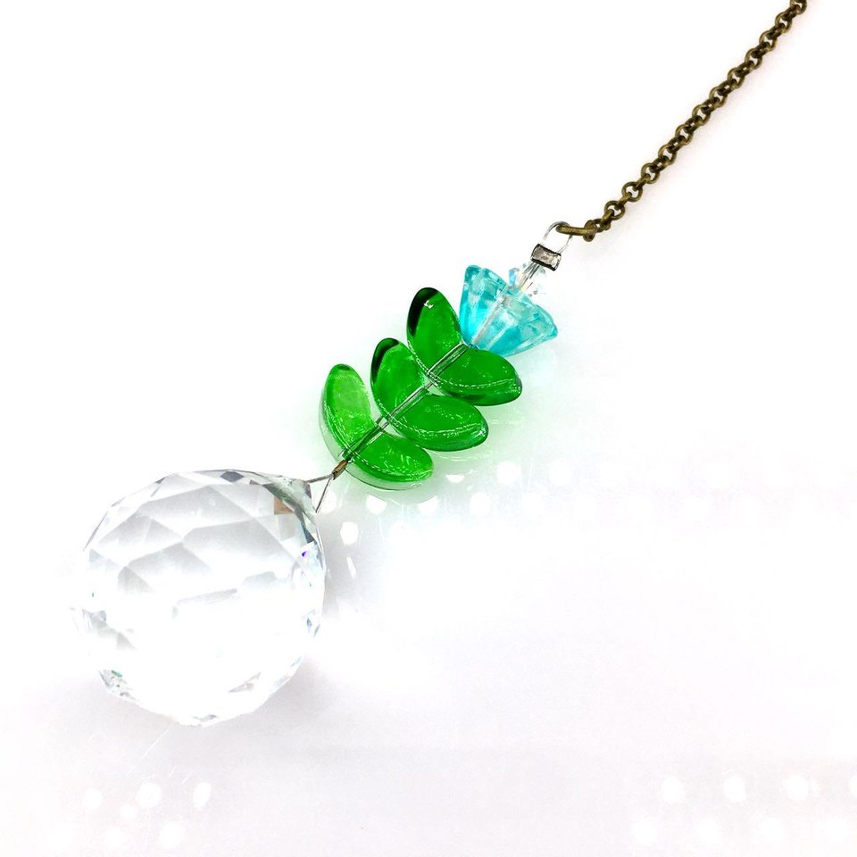 Flower Crystal Sun Catcher: 20mm Rainbow Prism Sphere, Czech Glass, Handmade