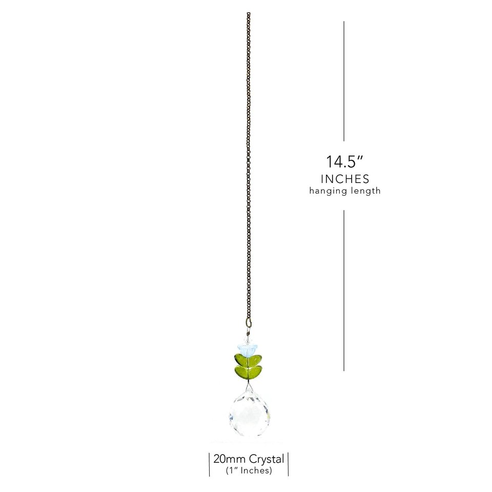 Flower Crystal Sun Catcher: 20mm Rainbow Prism Sphere, Czech Glass, Handmade