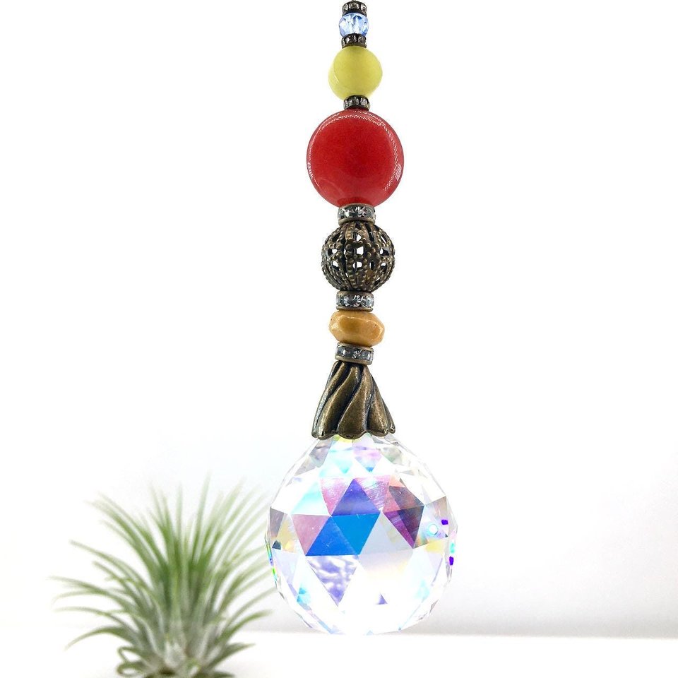 Various Gemstones Crystal Sun Catcher: 30mm AB Rainbow Prism Window Garden Decor