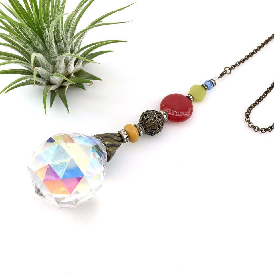 Various Gemstones Crystal Sun Catcher: 30mm AB Rainbow Prism Window Garden Decor