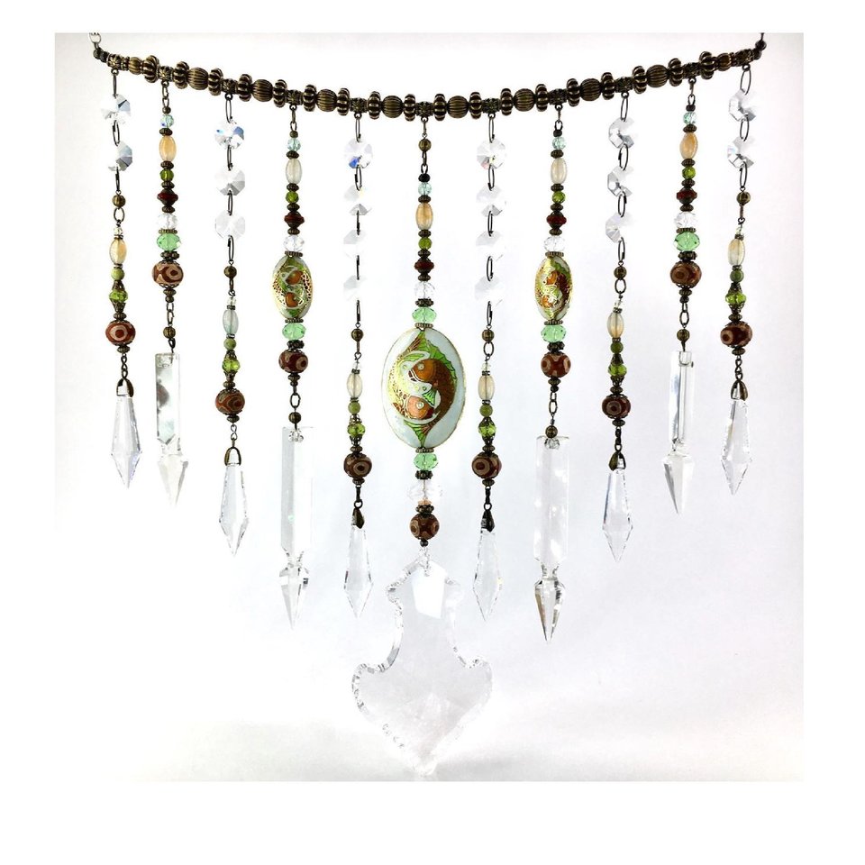 Unique Vintage and New Crystal Hanging, Handmade Beaded Curtain, for Window or Garden