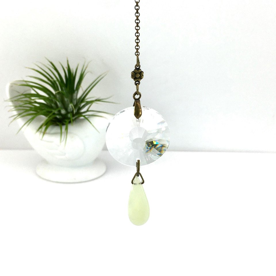 Boho Crystal Sun Catcher with Jade Drop - Rainbow Maker