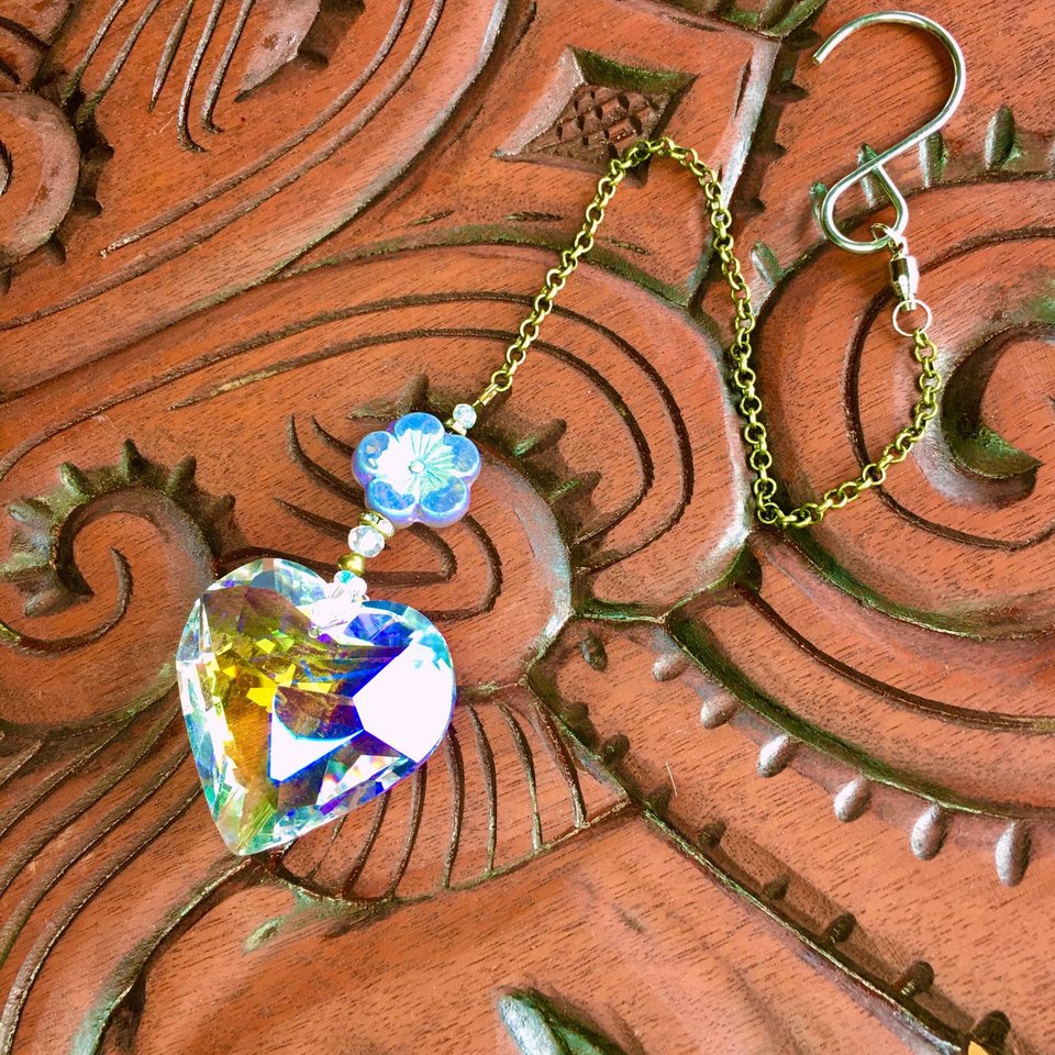 Heart Crystal Suncatcher: Bohemian Window & Garden Decor, Czech and Austrian Crystal Beads
