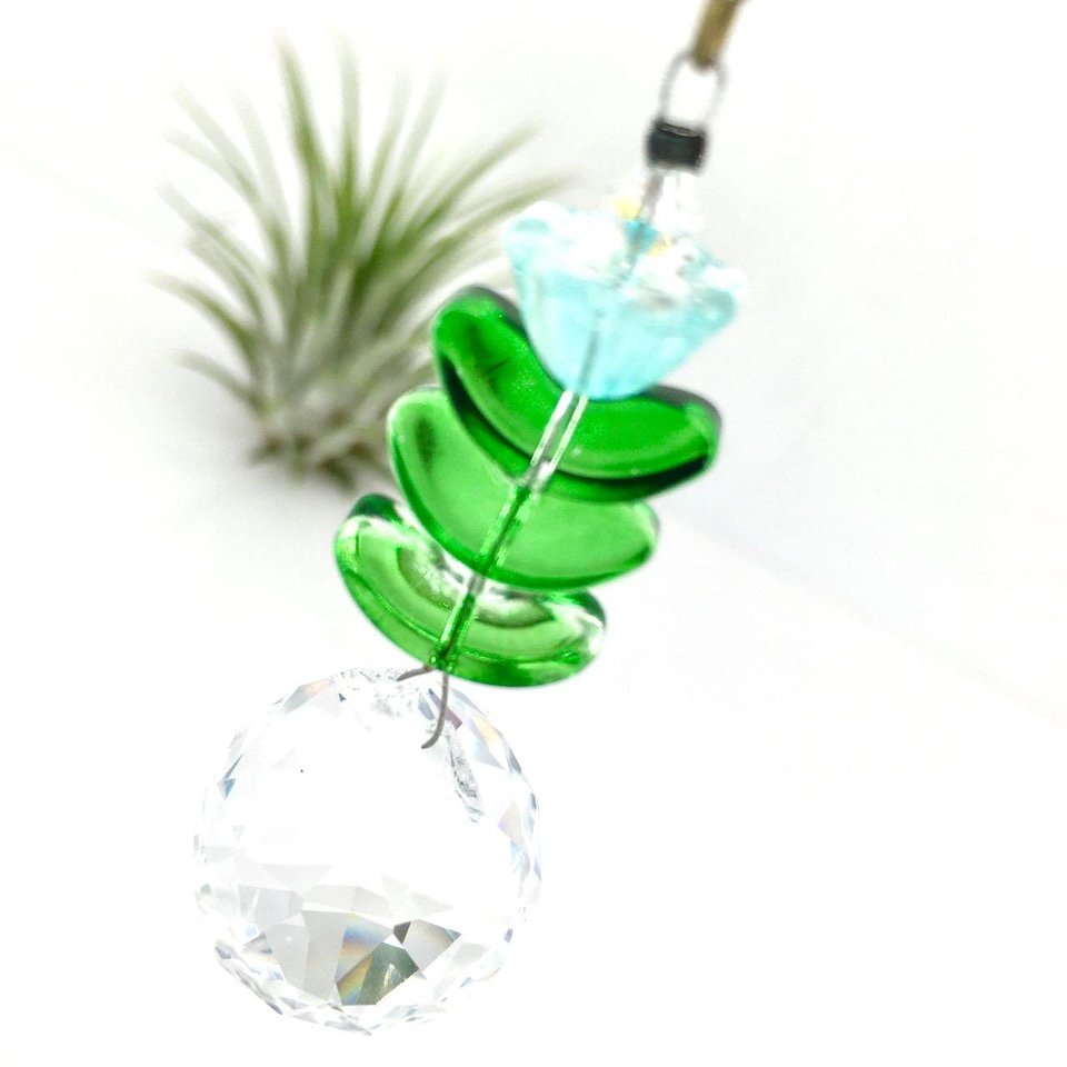Flower Crystal Sun Catcher: 20mm Rainbow Prism Sphere, Czech Glass, Handmade