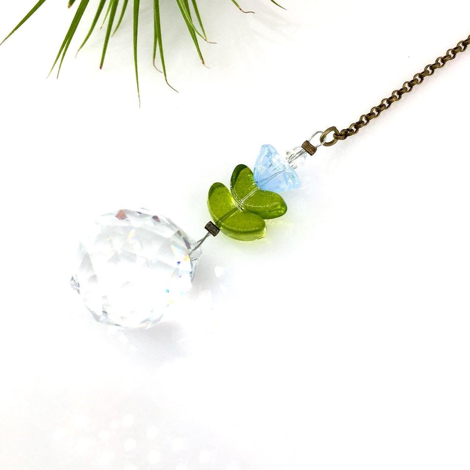 Flower Crystal Sun Catcher: 20mm Rainbow Prism Sphere, Czech Glass, Handmade