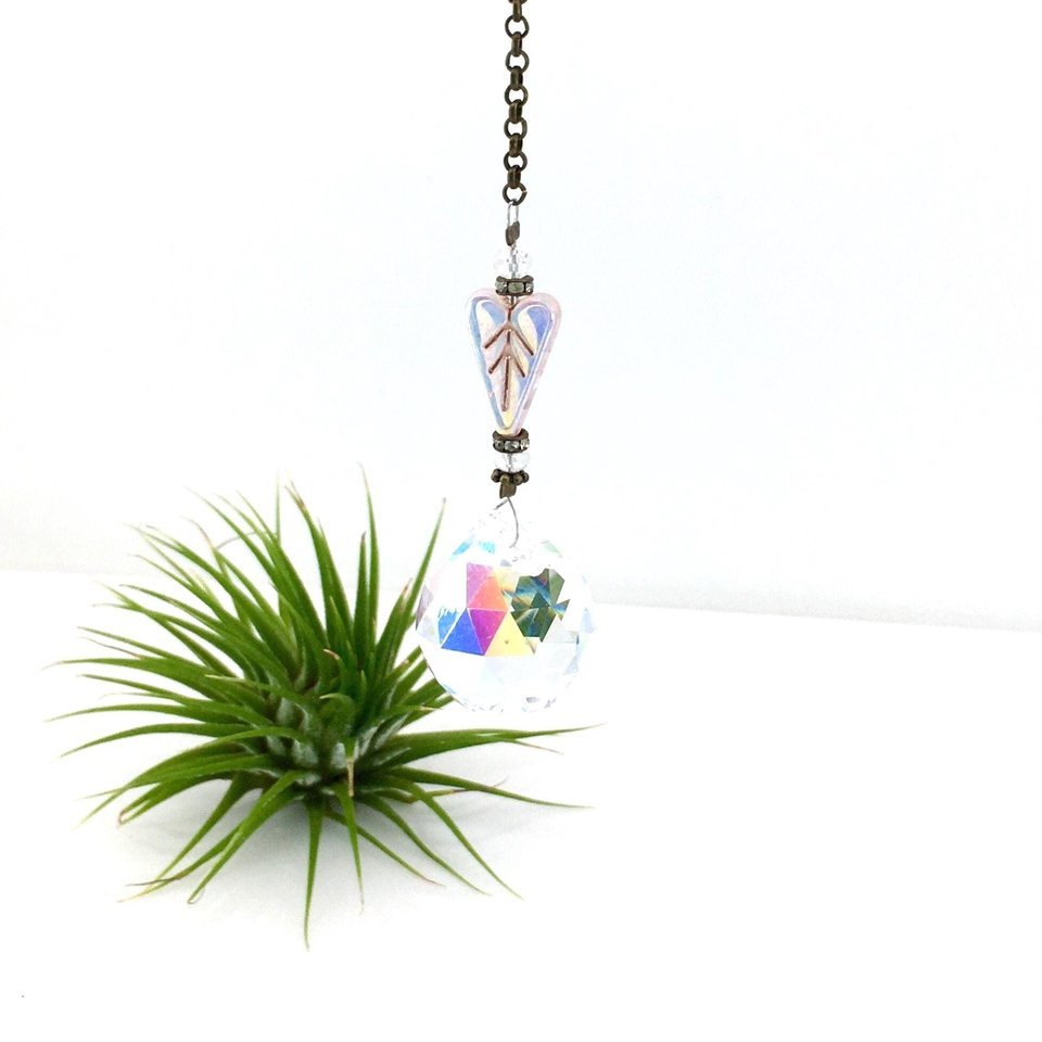 Crystal Heart Sun Catcher: Rainbow Prism with Austrian & Czech Crystal Beads