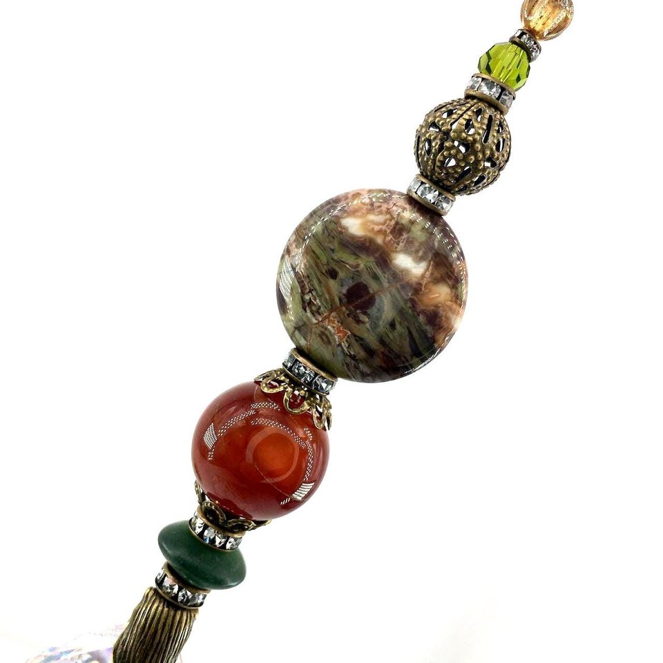 Gemstone Sun Catcher: Asfour Crystal Prism, Rhyolite & Agate, Czech Glass