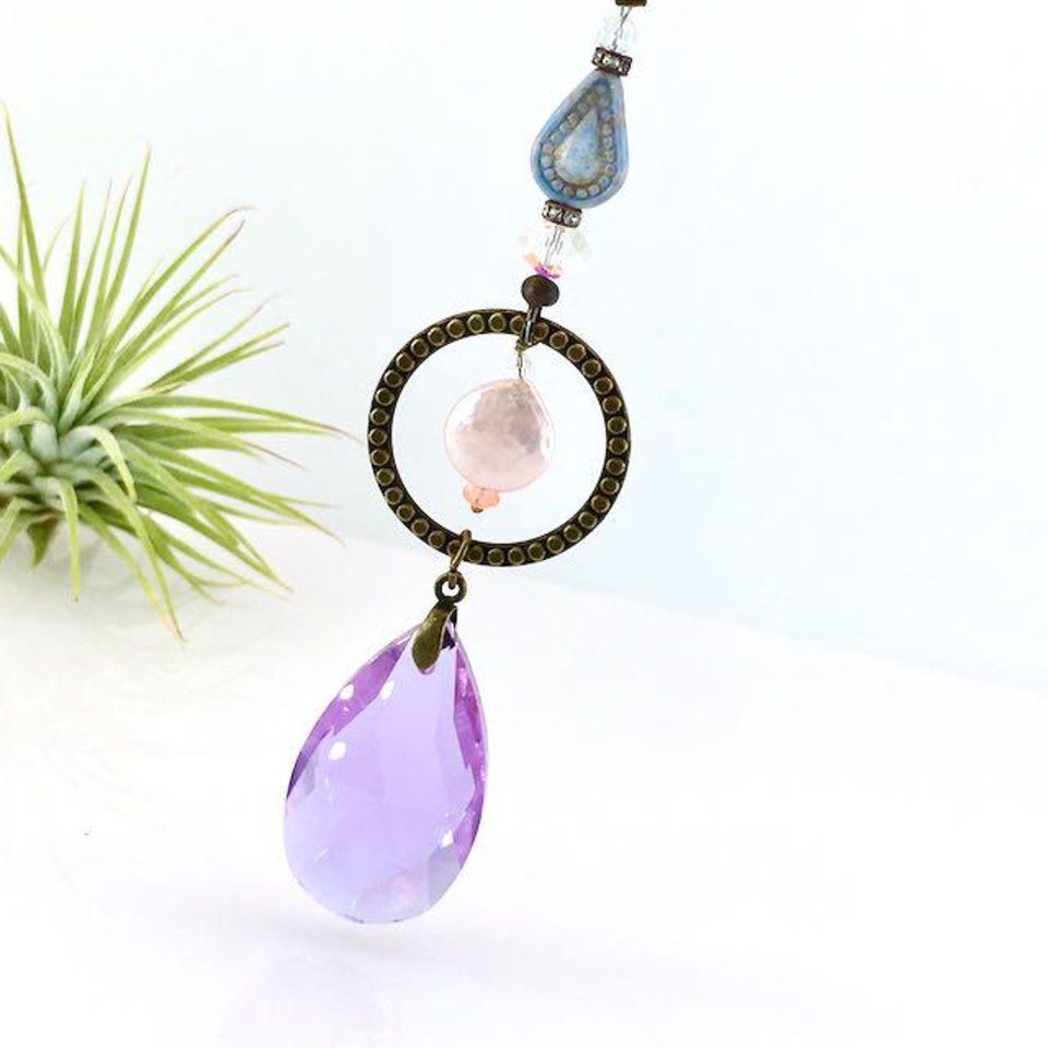 Purple Sun Catcher: Asfour Crystal, Keshi Pearl & Czech Beads