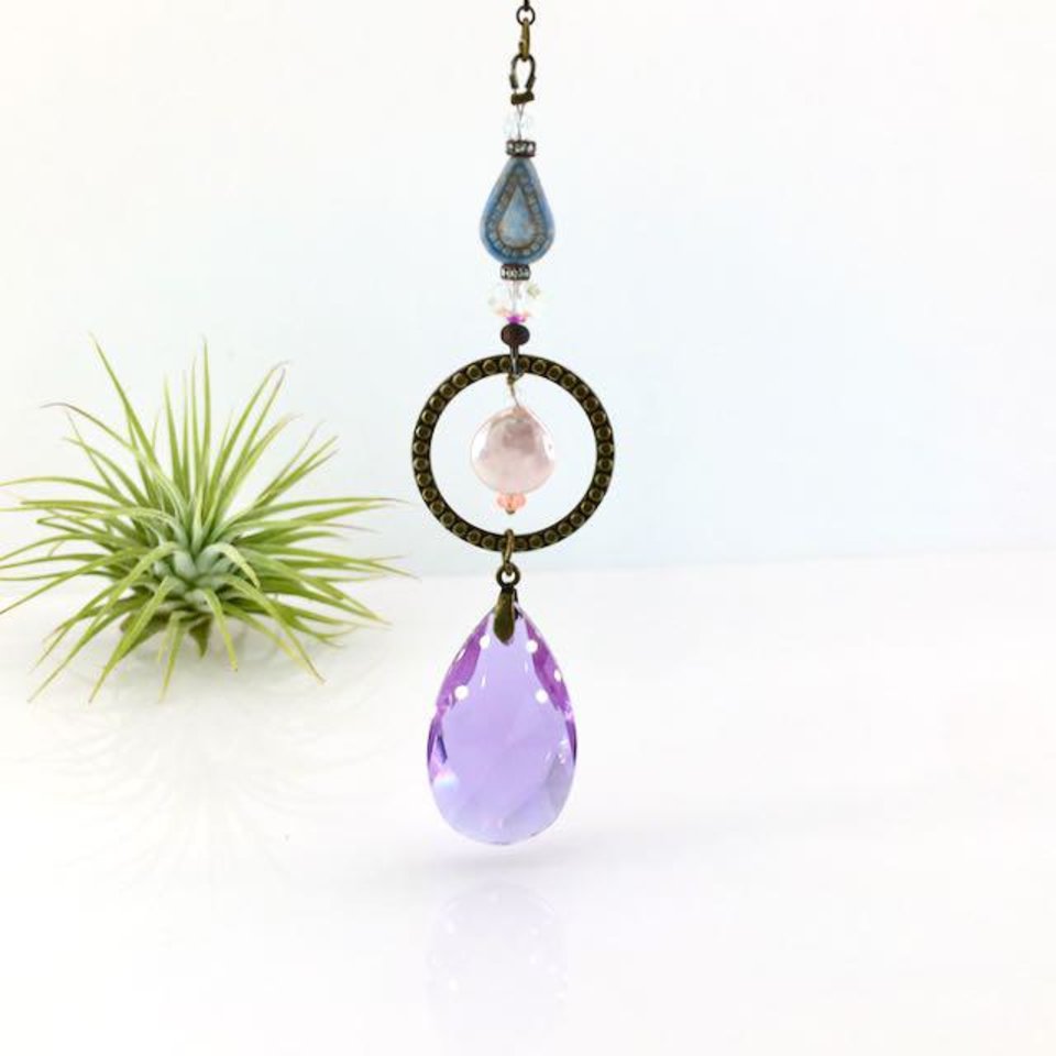 Purple Sun Catcher: Asfour Crystal, Keshi Pearl & Czech Beads